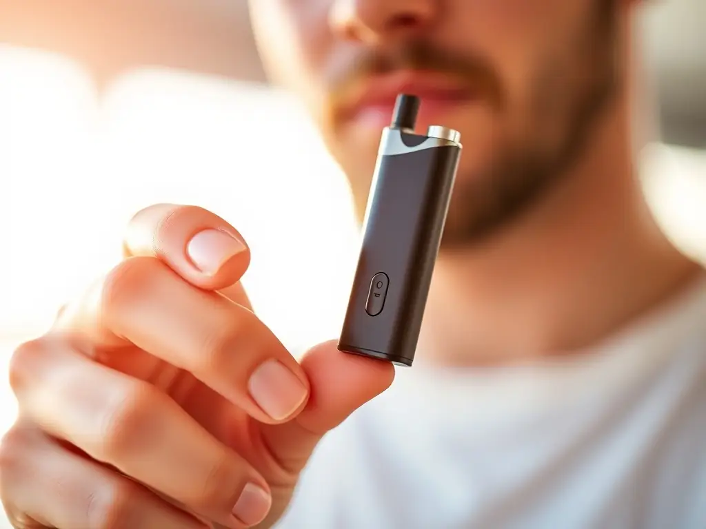 A close-up shot of a biodegradable vape pod, emphasizing its eco-friendly design and materials. The image conveys a sense of sustainability and environmental responsibility.