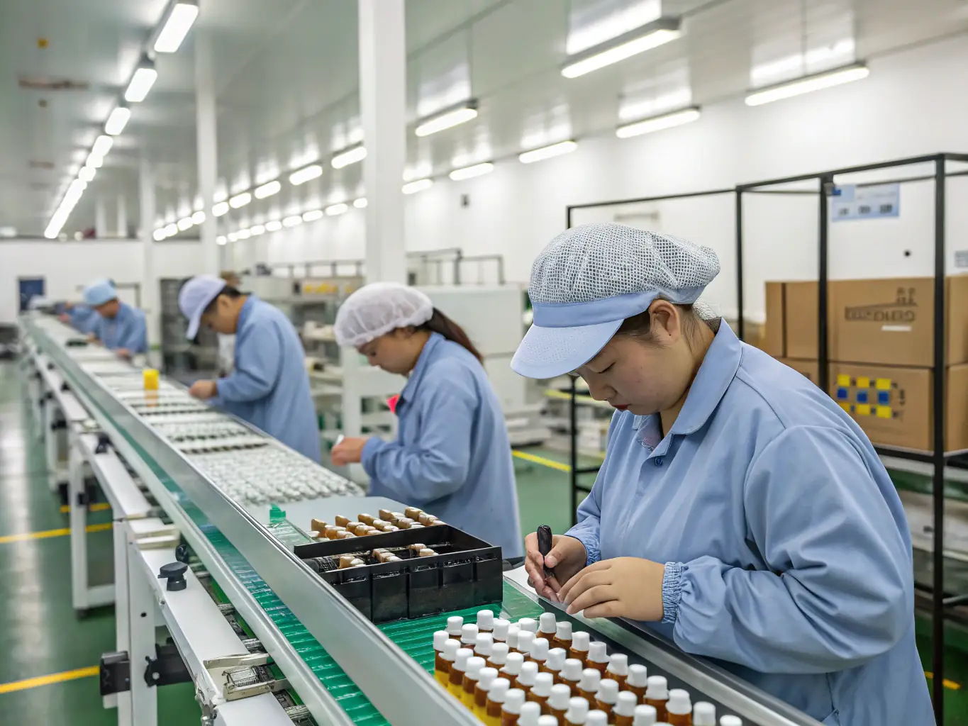 A professional photograph showcasing a modern vape manufacturing facility with advanced machinery and quality control processes.